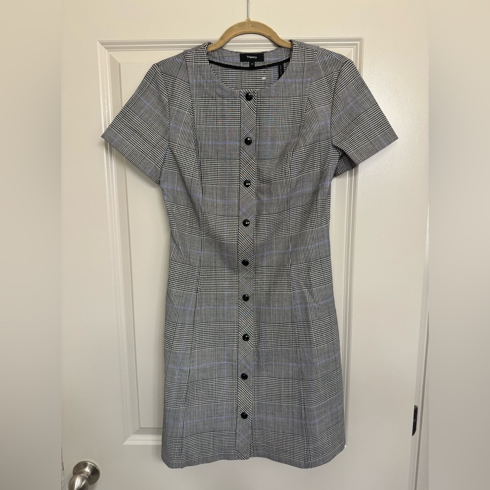 Theory Black and Gray Plaid Dress with Snaps NWT